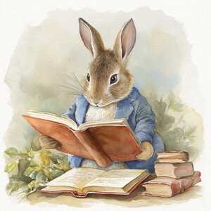image of a rabbit holding a book image of a rabbit holding a book