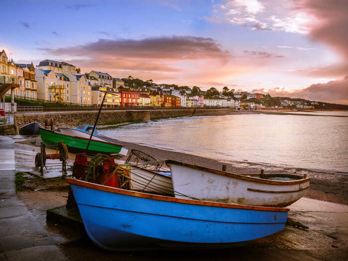 The seaside town of Dawlish at sunset
